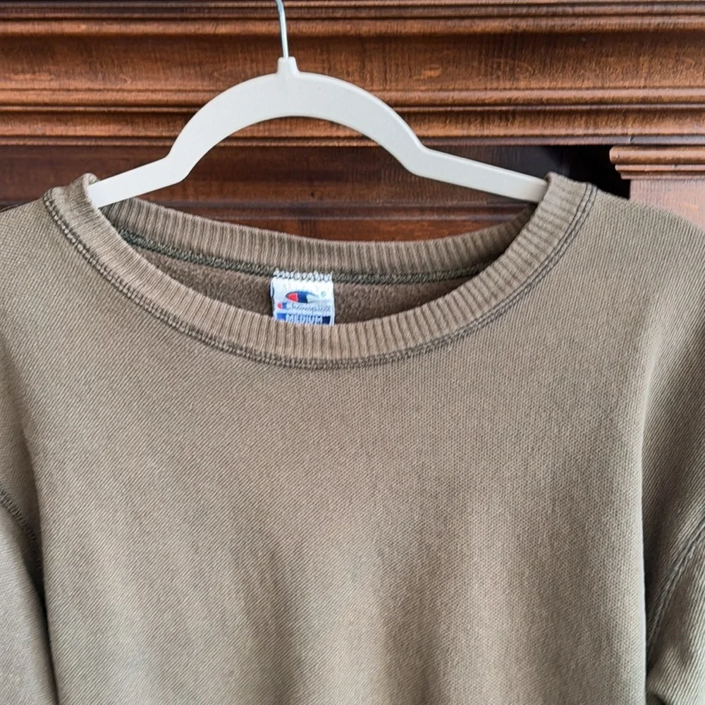 Vintage army green Champion pullover sweatshirt USA made medium *stain* - Picture 6 of 13